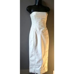 House of CB London Camilla  Ivory Faux Leather Strapless Dress, Size Small